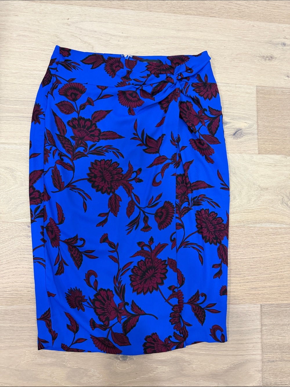 Ann Taylor Cobalt Blue Pencil Skirt with Burgundy Floral